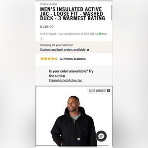 NWT Carhartt insulated active jacket